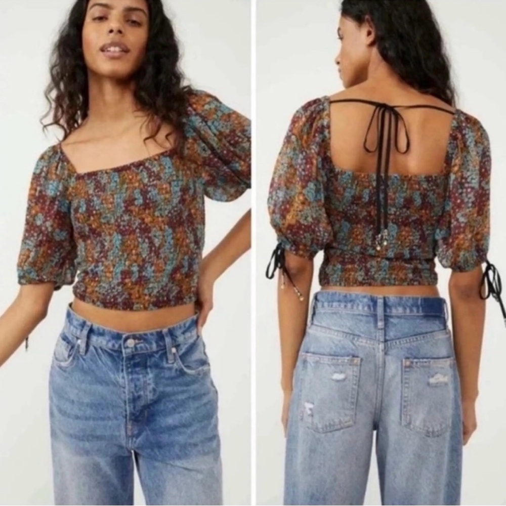 FREE PEOPLE Smocked Floral Boho Top - Size Large